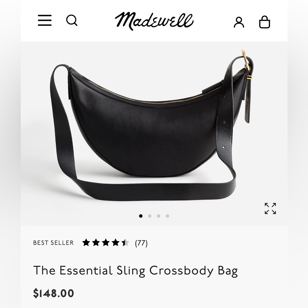 $148 Madewell Essentials Sling Crossbody Bag Black Leather